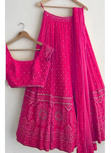 Dark Pink Sequence Work Faux Georgette Lehenga For Women